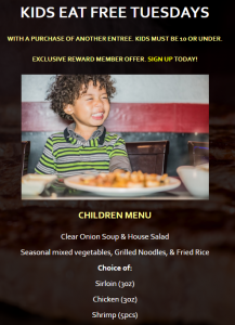 Kids Eat Free at Kobe - staysky suites I-Drive Orlando